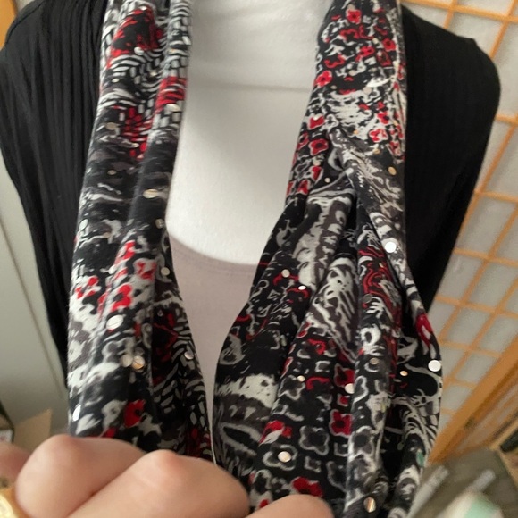 Kim Rogers Black Open Cardigan 2 Piece Set Tank Abstract Infinity Scarf Women S - Picture 3 of 7